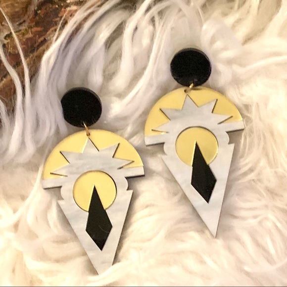 Art Deco Mirrored Earrings - Picture 2 of 7